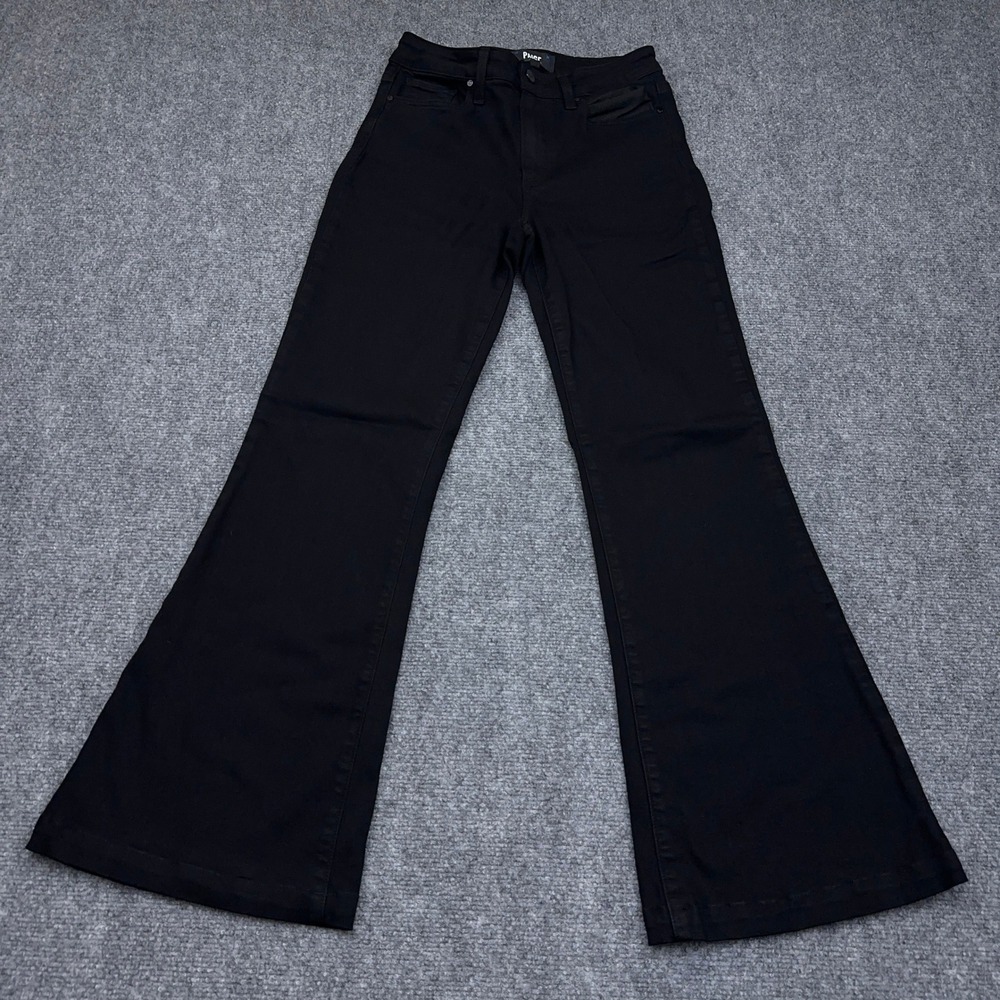 PAIGE Genevieve Flare Jeans Women's 27x29 Black Mid-Rise Stretch Denim USA Made